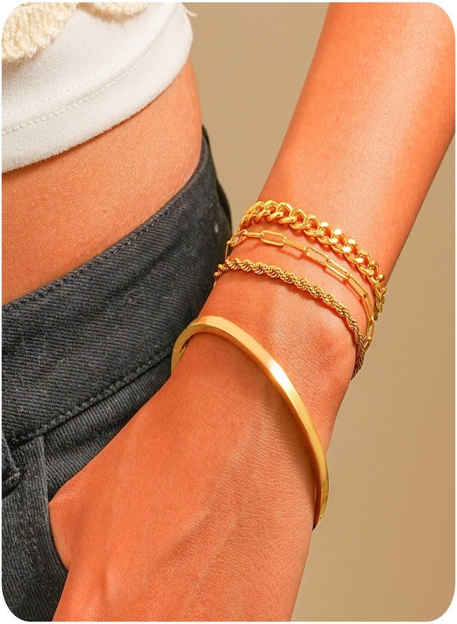 AamAccess Gold Bracelets for Women Trendy, 14K Gold Plated Stackable Adjustable Charm Paperclip Chain Cuban Link Layered Waterproof Jewelry Bracelet Set Gift (Fashion Decor 4) - Image 3